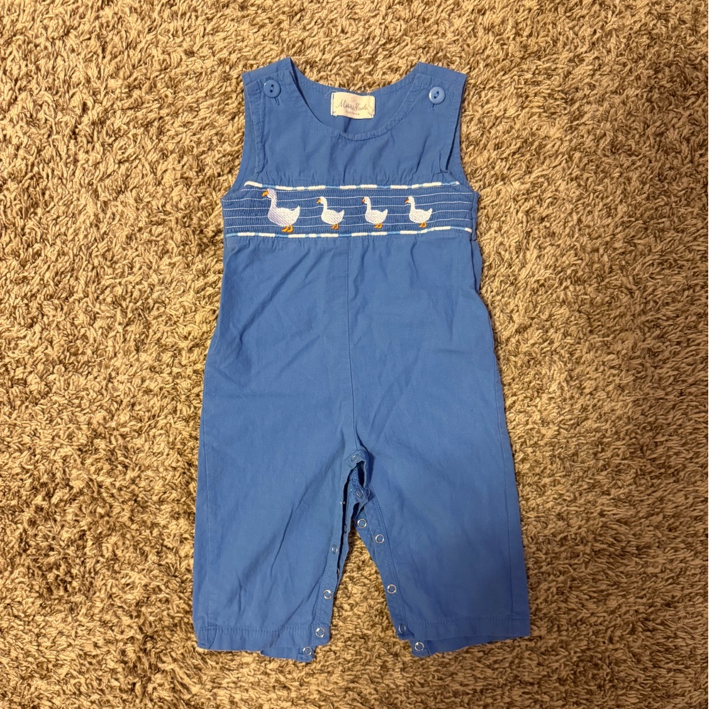 Marie Nicole Blue Romper with Duck Embroidery